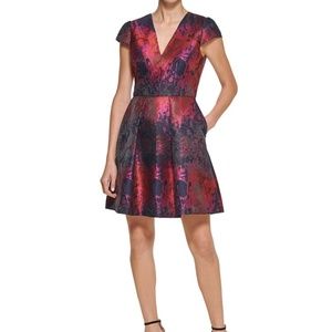 Vince Camuto jacquard cap sleeve fit and flare dress